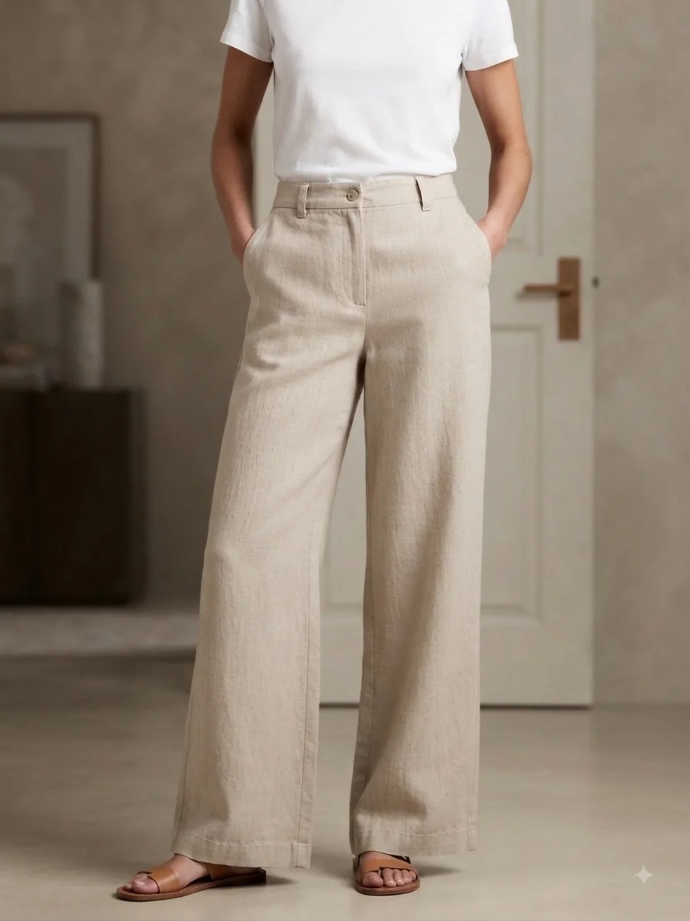 J. Crew Wide-Leg Linen-Blend Pants in Neutral Beige